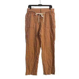 Anthropologie Seashore Linen Striped Orange Cropped Pants Medium Boho Earthy Art